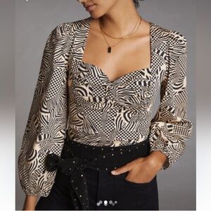 FARM Rio Geometric Black and Cream Crop Top